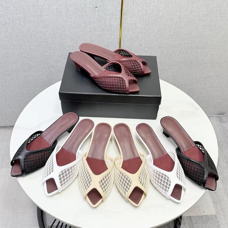 Women Shoes Mules - Women Fishnet Mesh Peep Toe Mules