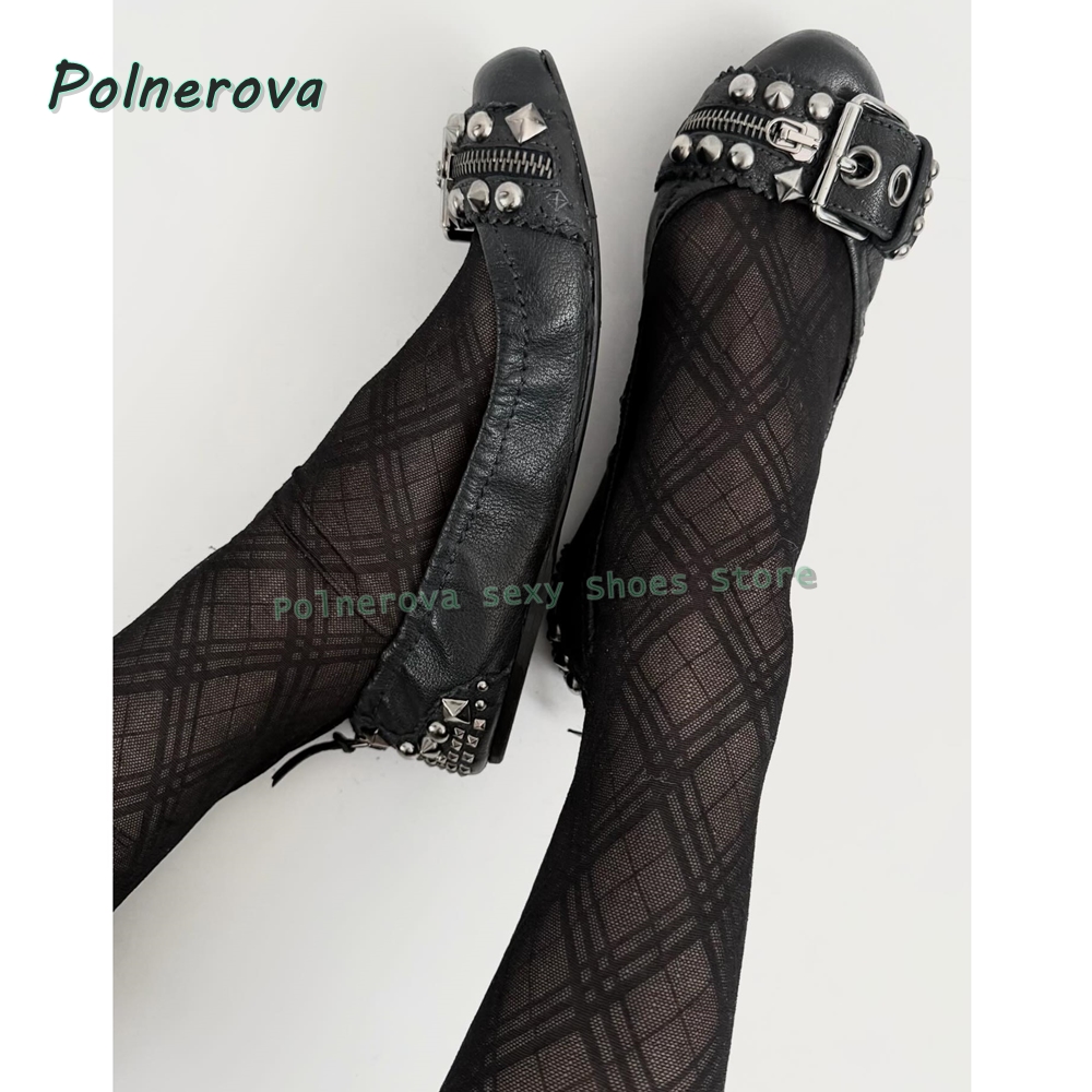 Women'S Shoes In Fashion - Rivet Belt Buckle Mary Jane Shoes