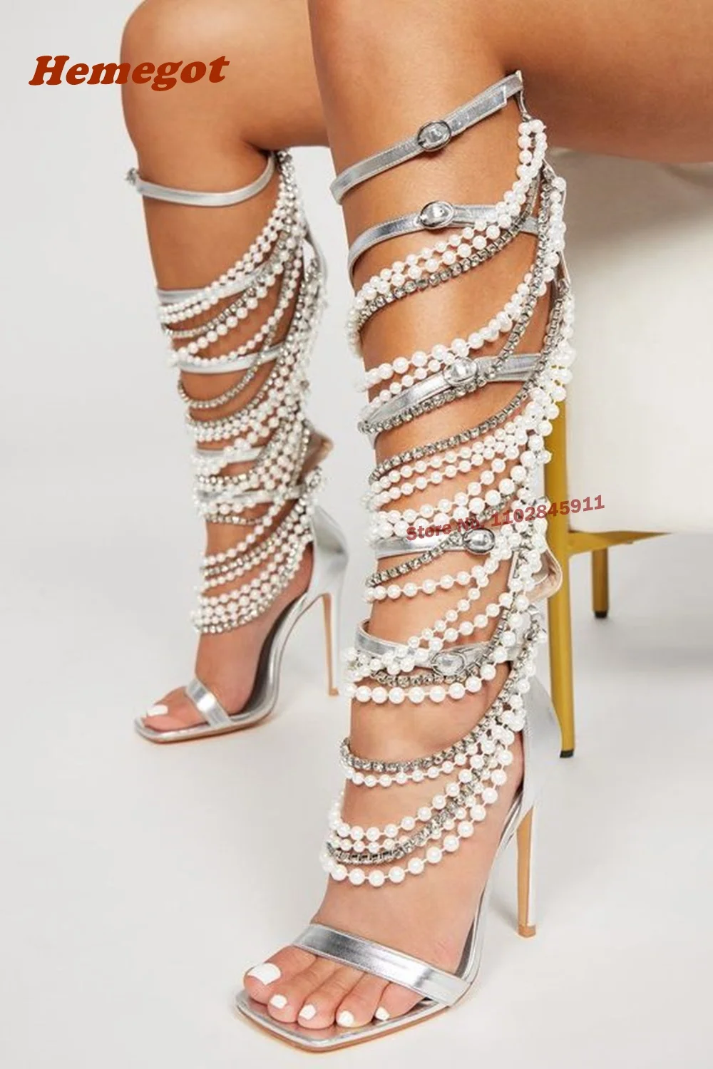 Women Shoes Zipper - Pearl Metal Chain Sandals Tassel Crystals