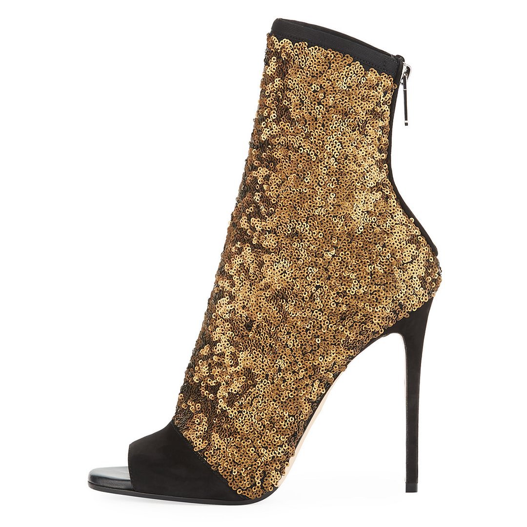 Women Shoes Zipper - Patchwork BlingBling Peep Toe Mid-Calf Summer
