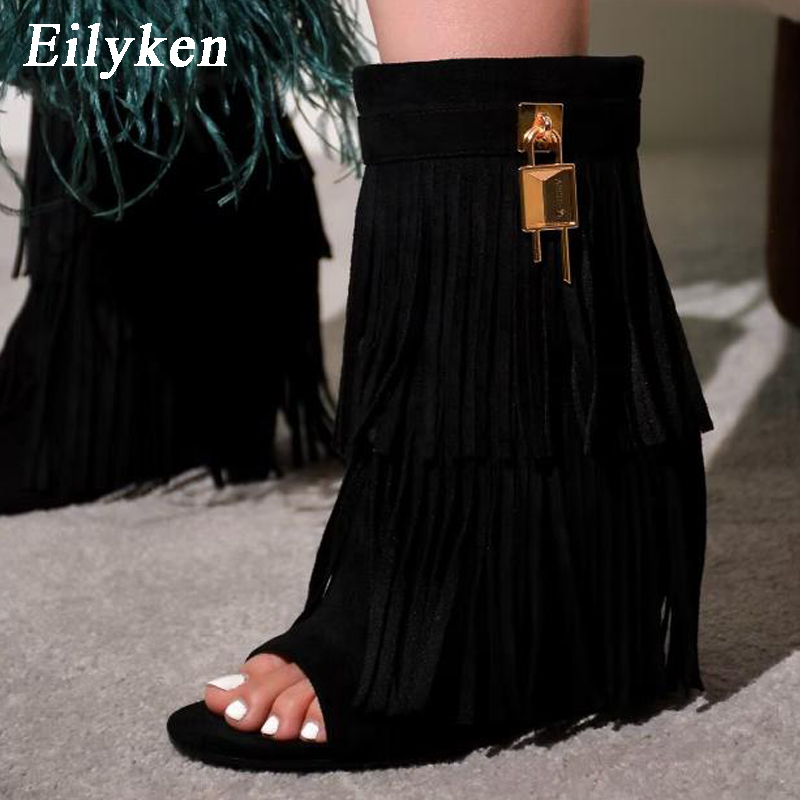 Women Shoes Zipper - Eilyken Designer Fringe Wedges Boot Sandals