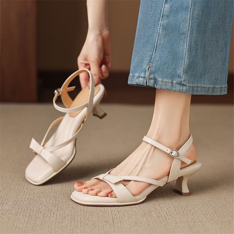 New Summer Sandals Split Leath - Strappy Heeled Sandals review and price
