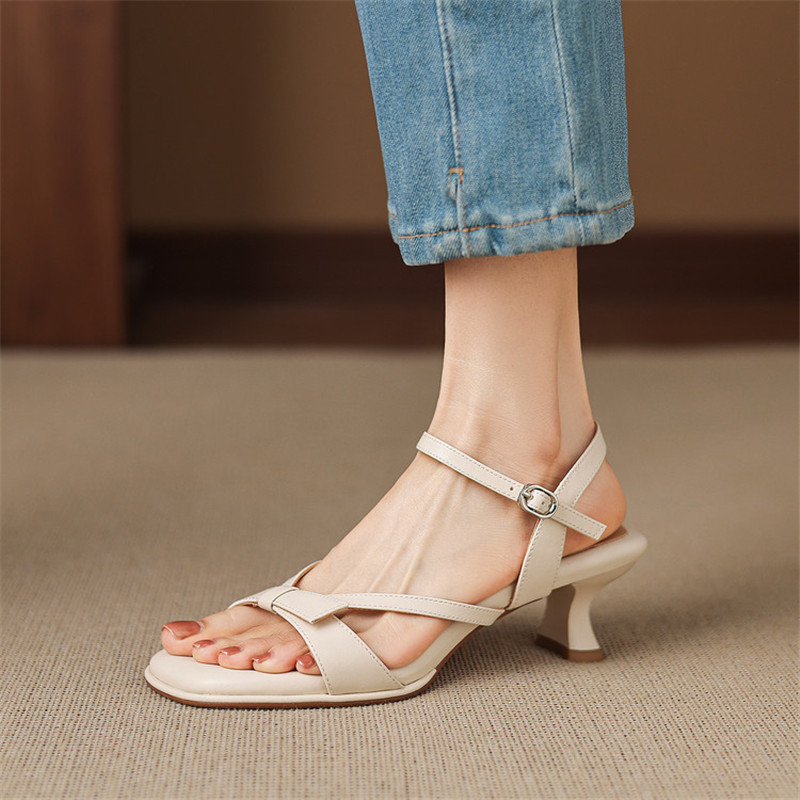 New Summer Sandals Split Leath - Strappy Heeled Sandals review and price