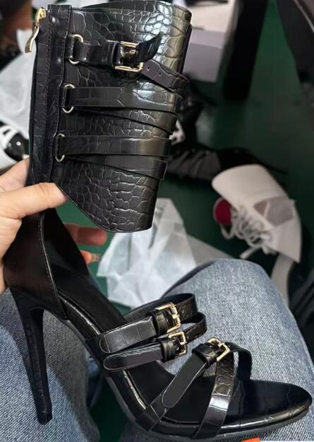 Sexy Black Leather Open Toe Cr - Strappy Heeled Sandals review and price