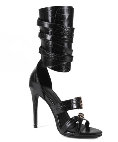 Sexy Black Leather Open Toe Cr - Strappy Heeled Sandals review and price