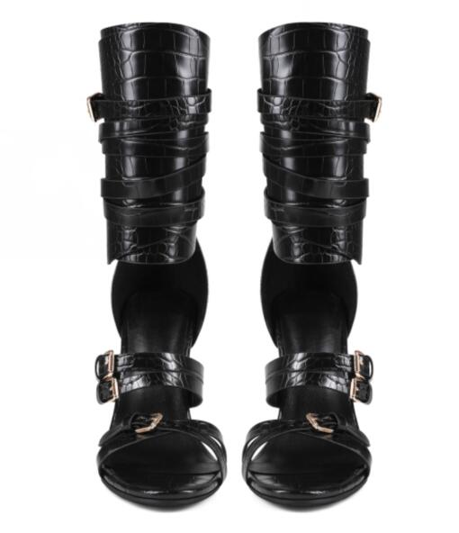 Sexy Black Leather Open Toe Cr - Strappy Heeled Sandals review and price