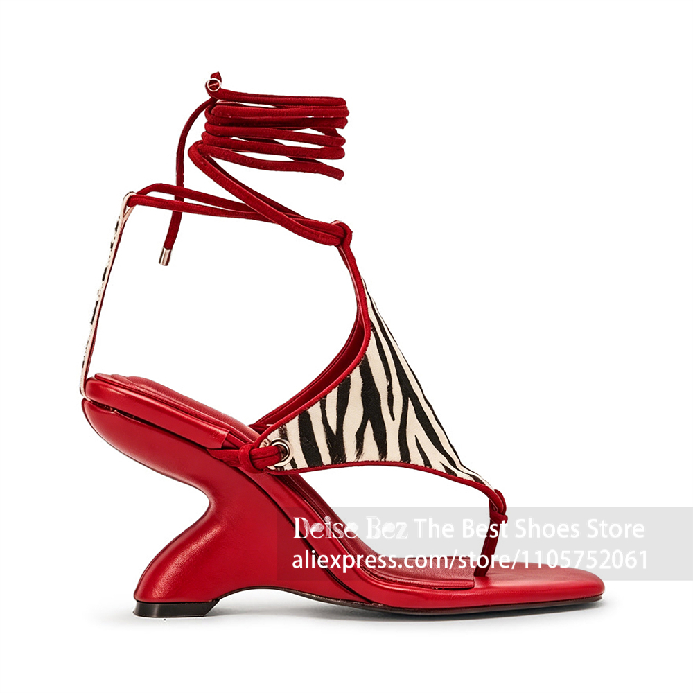 Zebra Print Lace up Sculptural - Strappy Heeled Sandals review and price