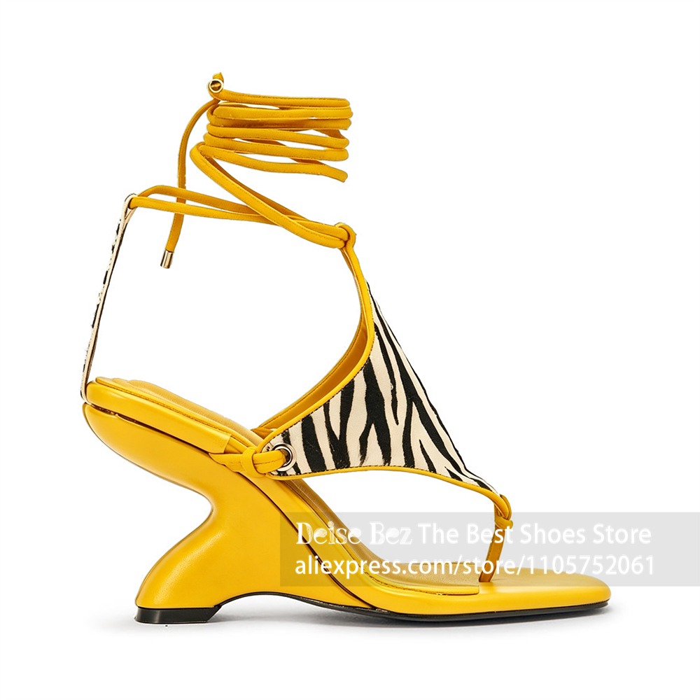 Zebra Print Lace up Sculptural - Strappy Heeled Sandals review and price