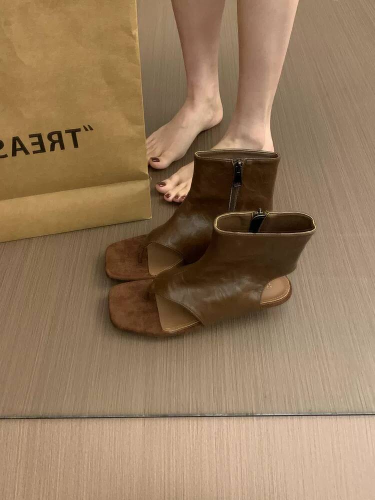 2026 French Retro Brown Short  - Women Shoes Zipper review and price