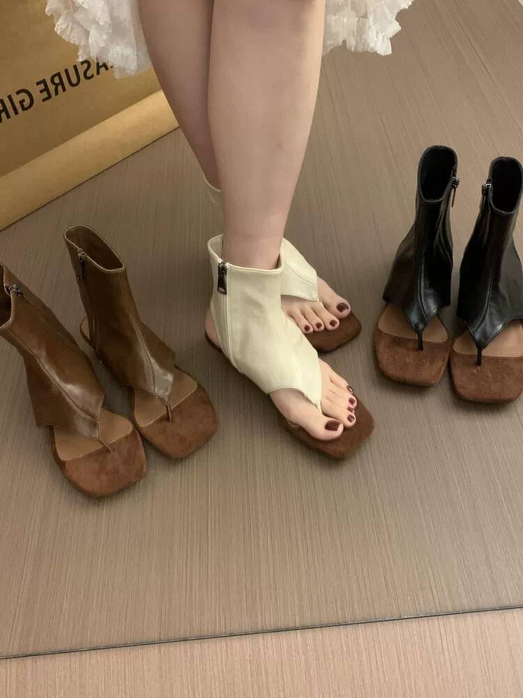 2026 French Retro Brown Short  - Women Shoes Zipper review and price