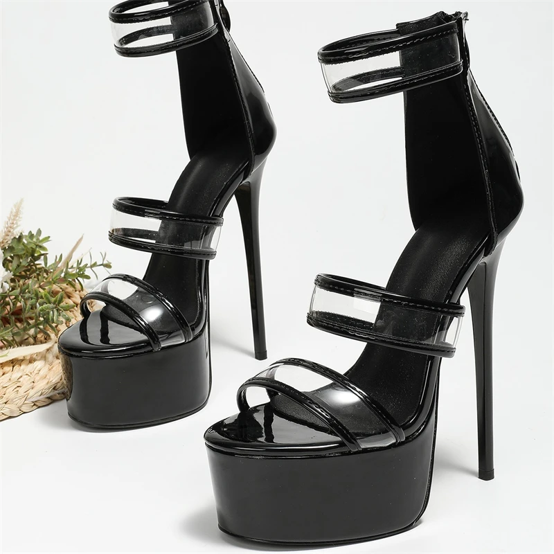 Women's Black Patent Clear Str - Strappy Heeled Sandals review and price