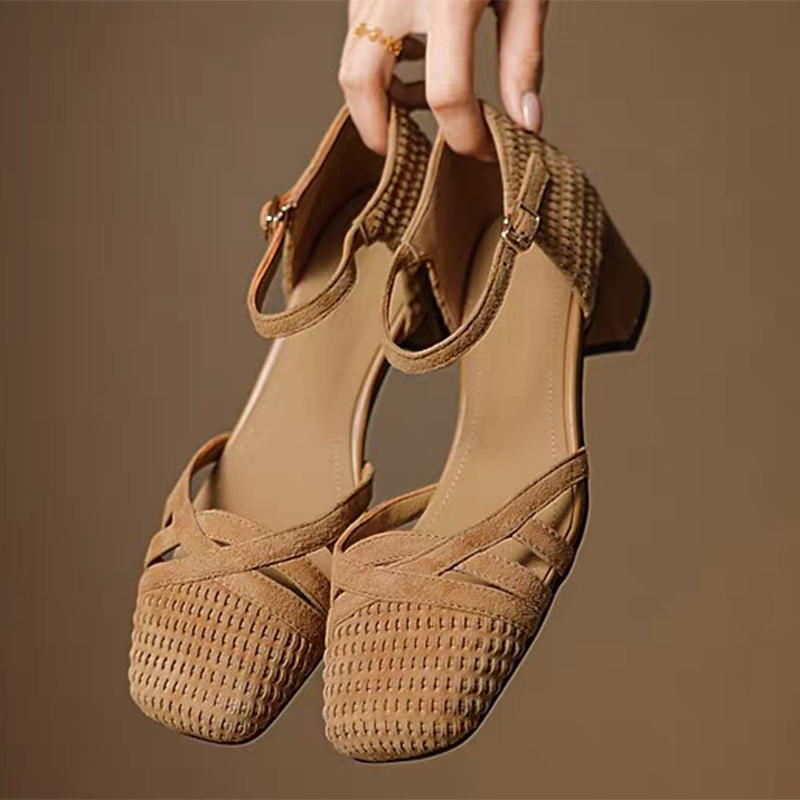 Retro Weave High Heel Sandals  - Square Toe Mule review and price