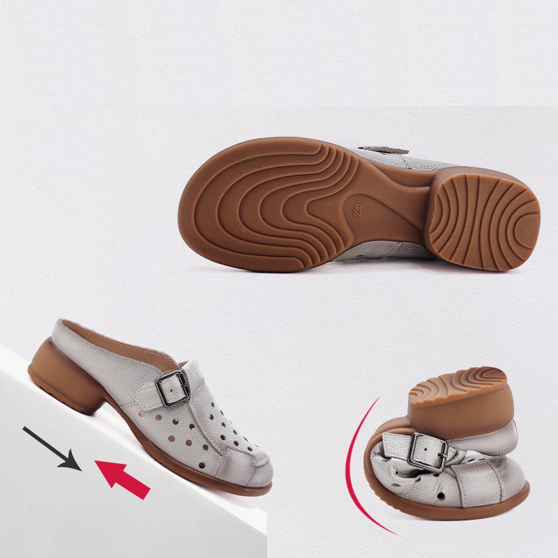 New Cow Leather Low Heel Sanda - Women Shoes Mules review and price
